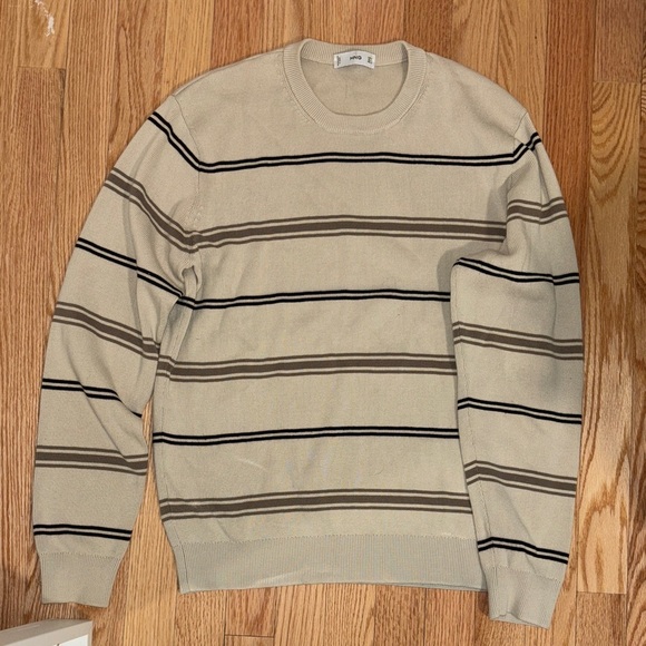 Mango Men's Cream and Brown Striped Crewneck Sweater - Picture 9 of 14